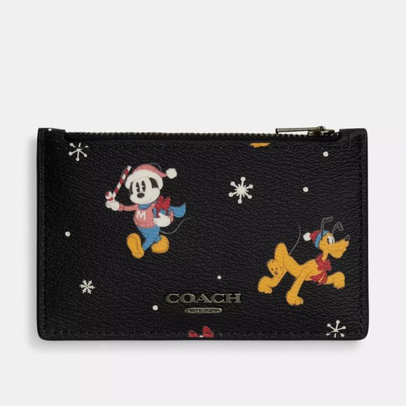 🐭 Disney X Coach Zip Card Case With Holiday Print - Picture 2 of 5